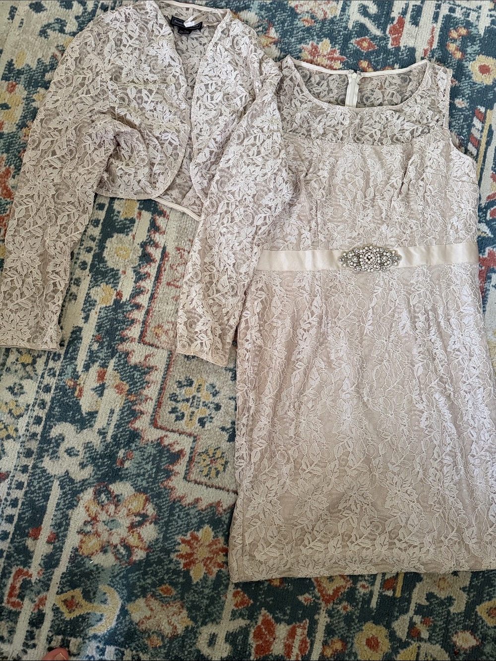 Jessica Howard Cream Lace Party Dress with Coordinating Bolero